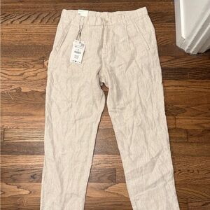 Zara Beige White Linen Pants